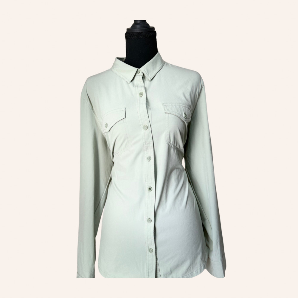 eddie bauer sage green minimalist button up shirt quiet luxury